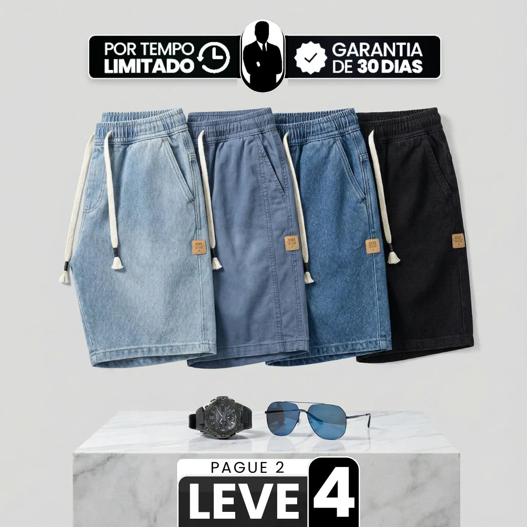 [Leve 4, Pague Só 2!] Bermuda Jeans Knox Masculina em Sarja de Algodão e Poliéster com Cós Elástico + BRINDES